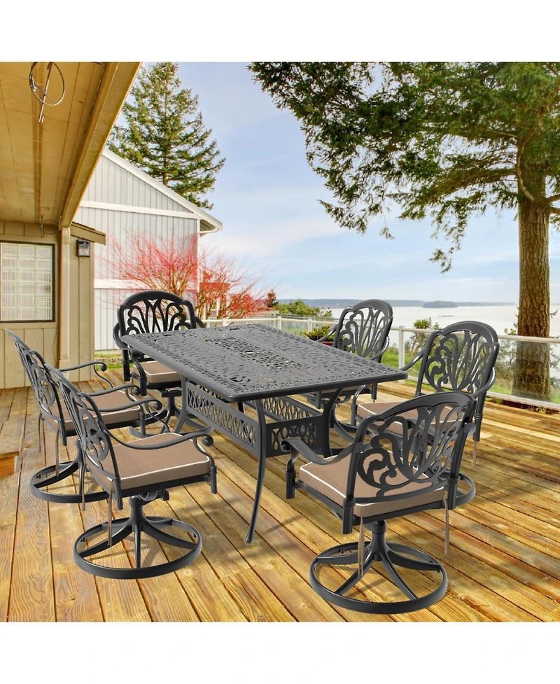 Streamdale 7-pc Cast Aluminum Dining Set, 6 Swivel Chairs, Rectangular Table