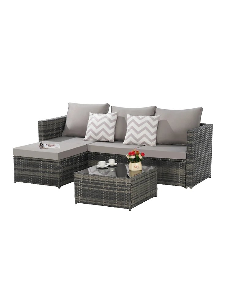 Streamdale 2-Piece Wicker Patio Set, L-Shaped, Ottoman, Lounger Table
