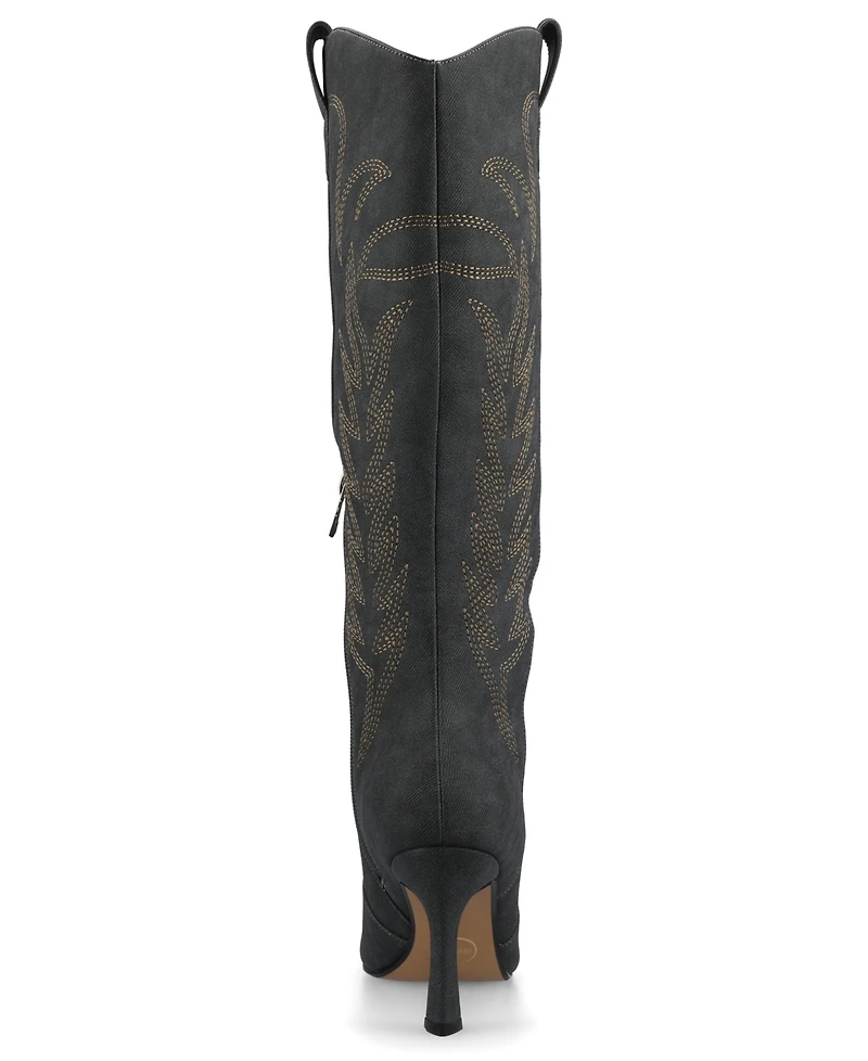 Journee Collection Women's Laramie Embroidery Detail Knee High Western Boots