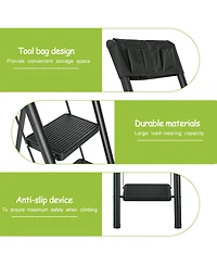 5 Step Ladder Steel Folding Step Stool Ladder with Tool Bag,330 lbs. Load Capacity