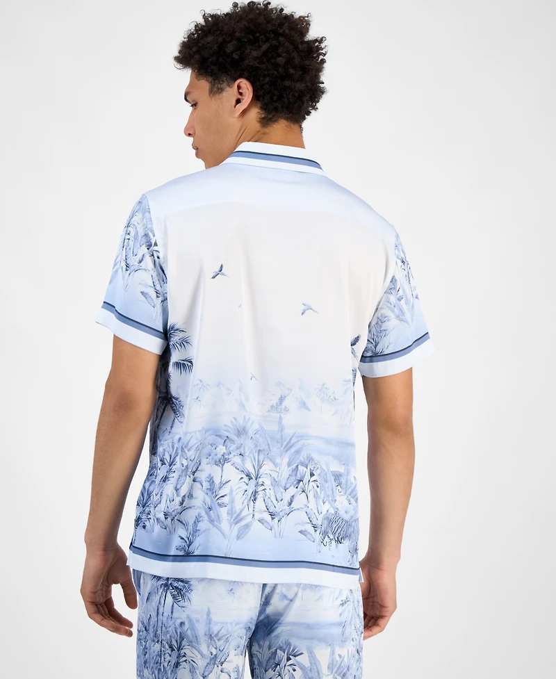 Guess Men's Short Sleeve Button Front Jungle Scenery Shirt