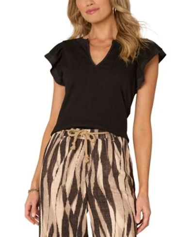 Democracy Womens Mixed Media Flutter Sleeve Top Pxs 3x