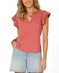 Democracy Women's Mixed-Media Flutter-Sleeve Top