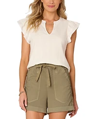 Democracy Women's Mixed-Media Flutter-Sleeve Top