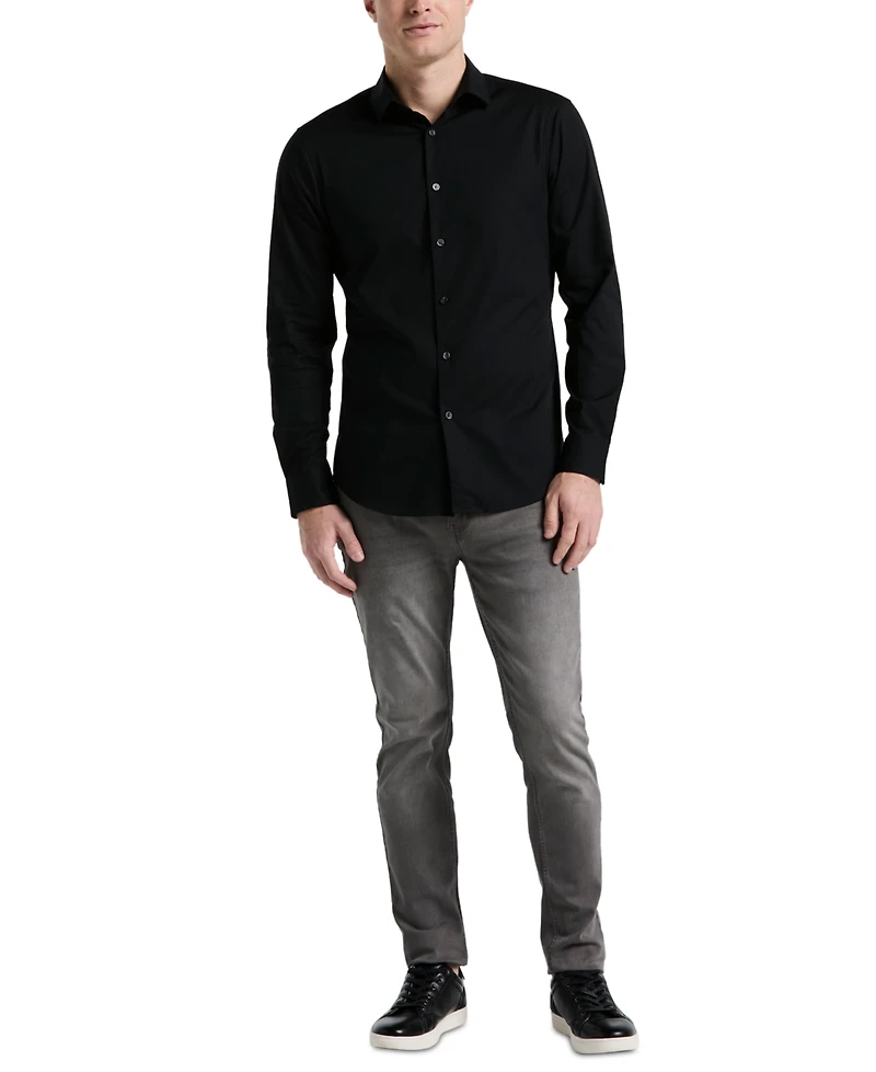 Perry Ellis Men's Slim Fit Long Sleeve Button-Front Dobby Cotton Shirt