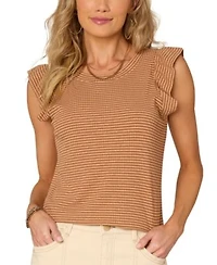 Democracy Womens Ruffled Cap Sleeve Striped Knit Top Pxs 3x