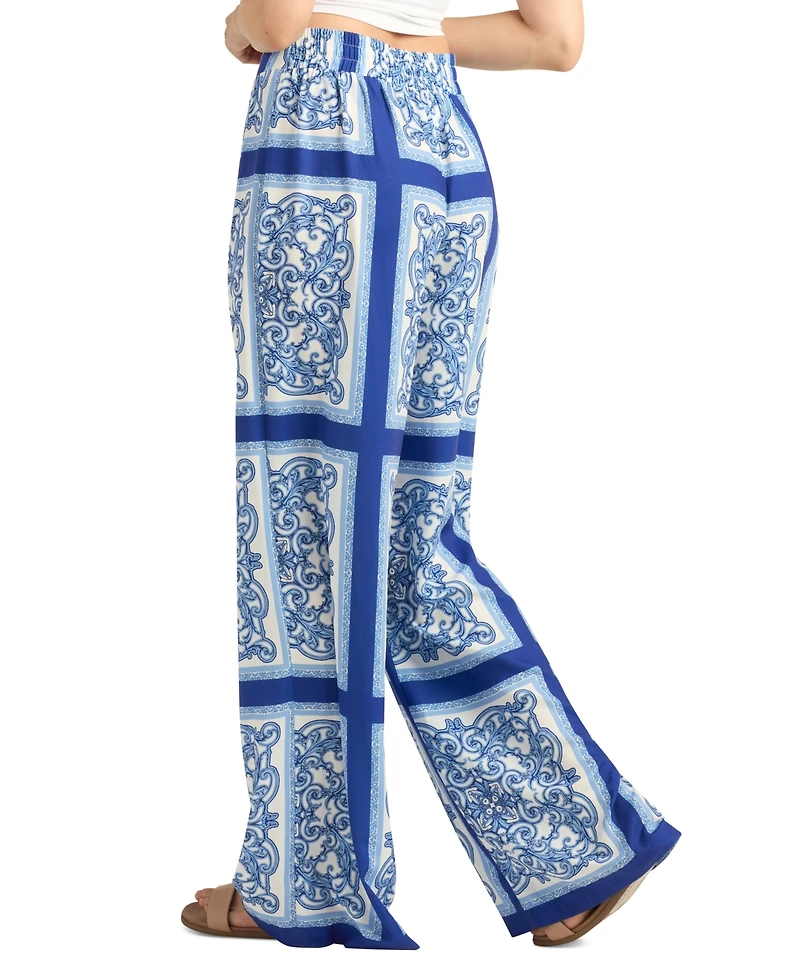 Bcx Juniors' Printed Pull-On Wide-Leg Pants