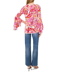 Sam & Jess Women's Printed Crewneck 3/4-Bell-Sleeve Blouse