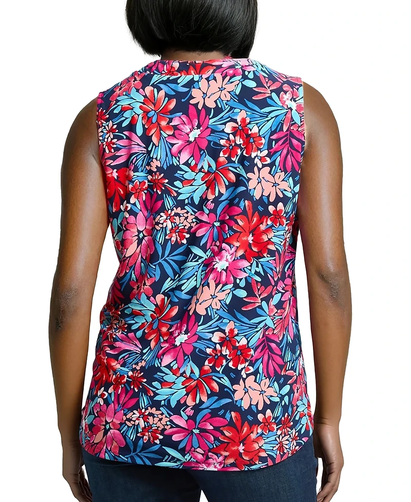 Jones New York Women's Garden Print Sleeveless V-Neck Top