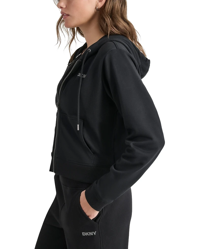 Dkny Sport Women's Cotton-Blend Stud-Logo Full Zip Hoodie