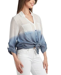 Bcx Juniors' Dip Dye Gauzy-Texture Button-Down Blouse
