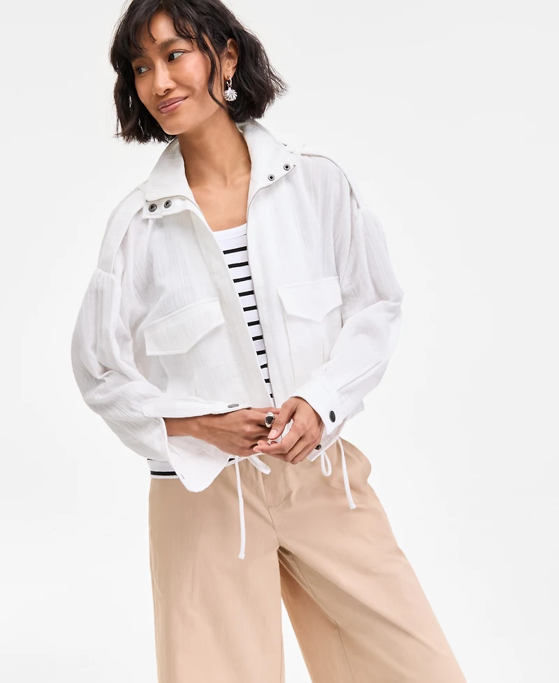On 34th Women's Cotton Gauze Cropped Jacket, Exclusively at Macy's