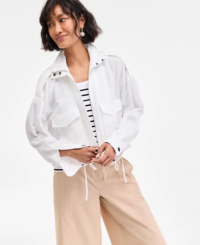 On 34th Women's Cotton Gauze Cropped Jacket, Exclusively at Macy's