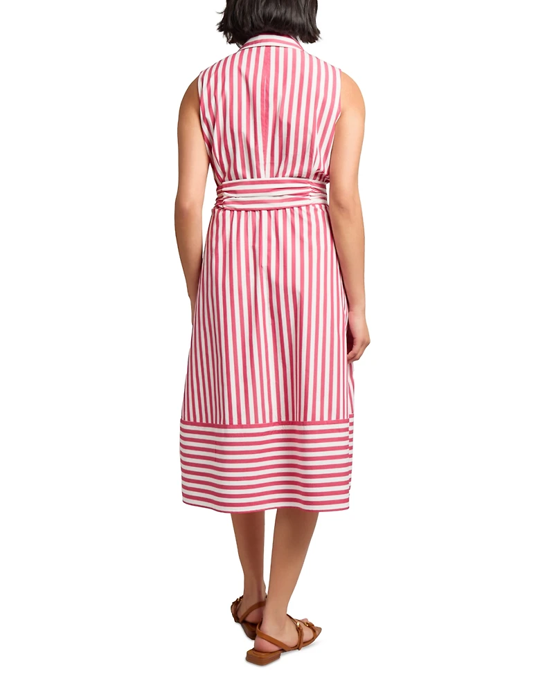 Jones New York Women's Striped Tie-Waist Sleeveless Midi Shirtdress