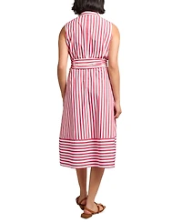 Jones New York Women's Striped Tie-Waist Sleeveless Midi Shirtdress