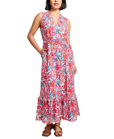 Jones New York Women's Printed Tie-Waist Tiered Maxi Dress