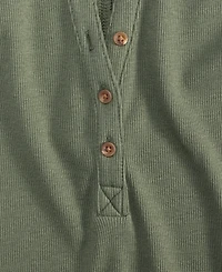 On 34th Women's Roll Cuff Rib-Knit Henley T-Shirt, Exclusively at Macy's