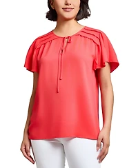 Jones New York Women's Jasper Tie-Neck Pleated-Shoulder Top