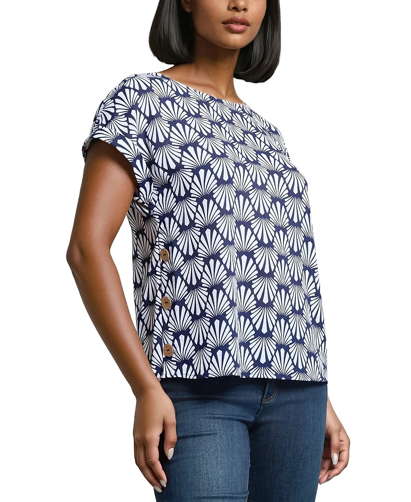 Jones New York Women's Shell-Print Button-Side Top