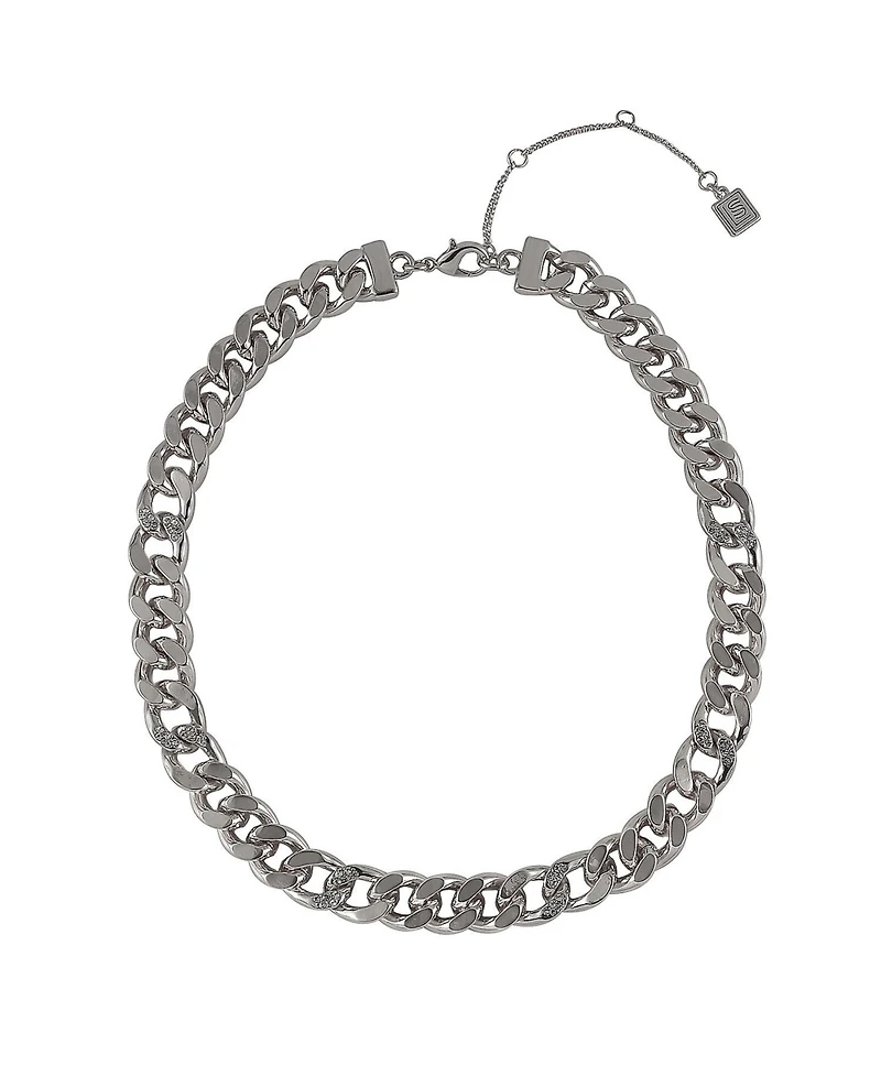 Laundry by Shelli Segal Silver Tone Chunky Chain Necklace with Pave Stones
