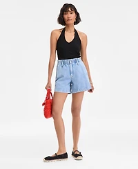 On 34th Women's Denim High Rise Paperbag-Waist Shorts, Exclusively at Macy's