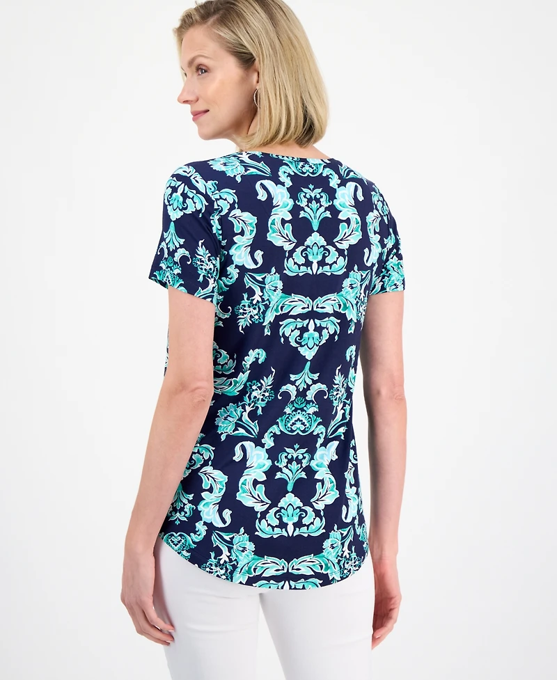 Jm Collection Women's Printed Short Sleeve Scoop-Neck Top