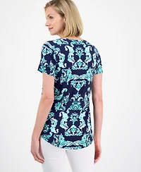 Jm Collection Women's Printed Short Sleeve Scoop-Neck Top