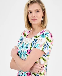 Jm Collection Petite Bali Escape Short-Sleeve Top, Exclusively at Macy's