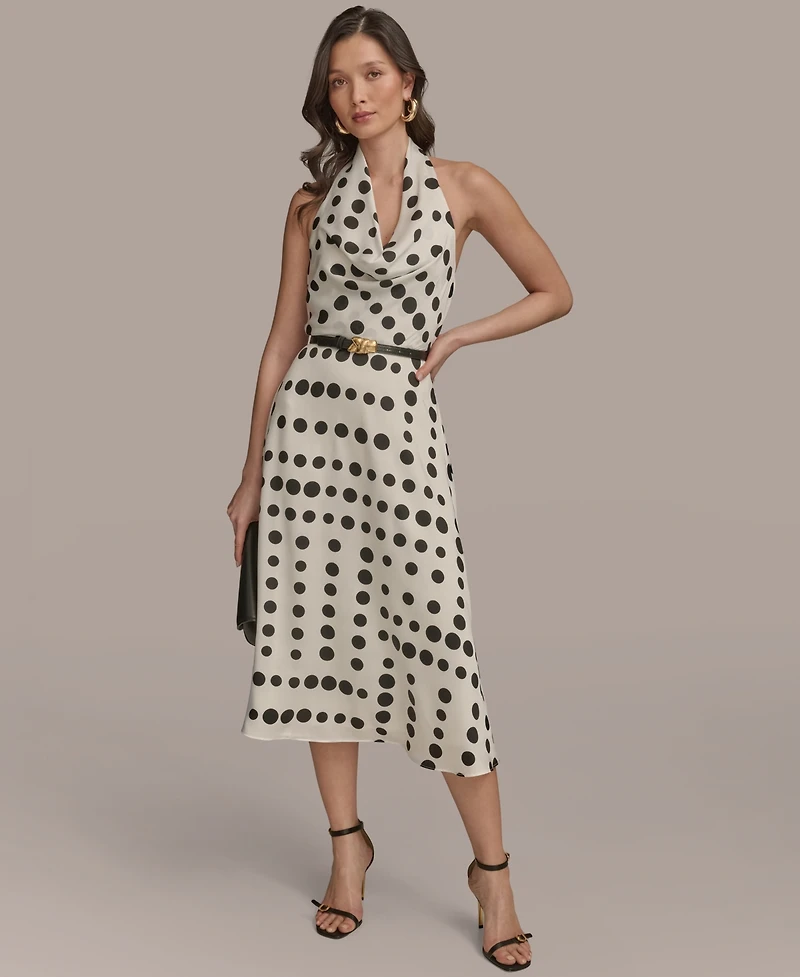 Donna Karan New York Women's Polka-Dot Belted A-Line Dress
