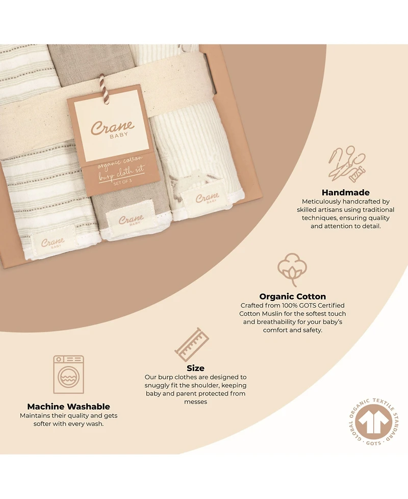 Crane Baby Cotton 3-pc. Bunny Burp Cloth Set