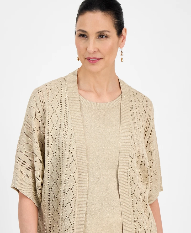 Jm Collection Petite Short-Sleeve Shine Cardigan, Exclusively at Macy's