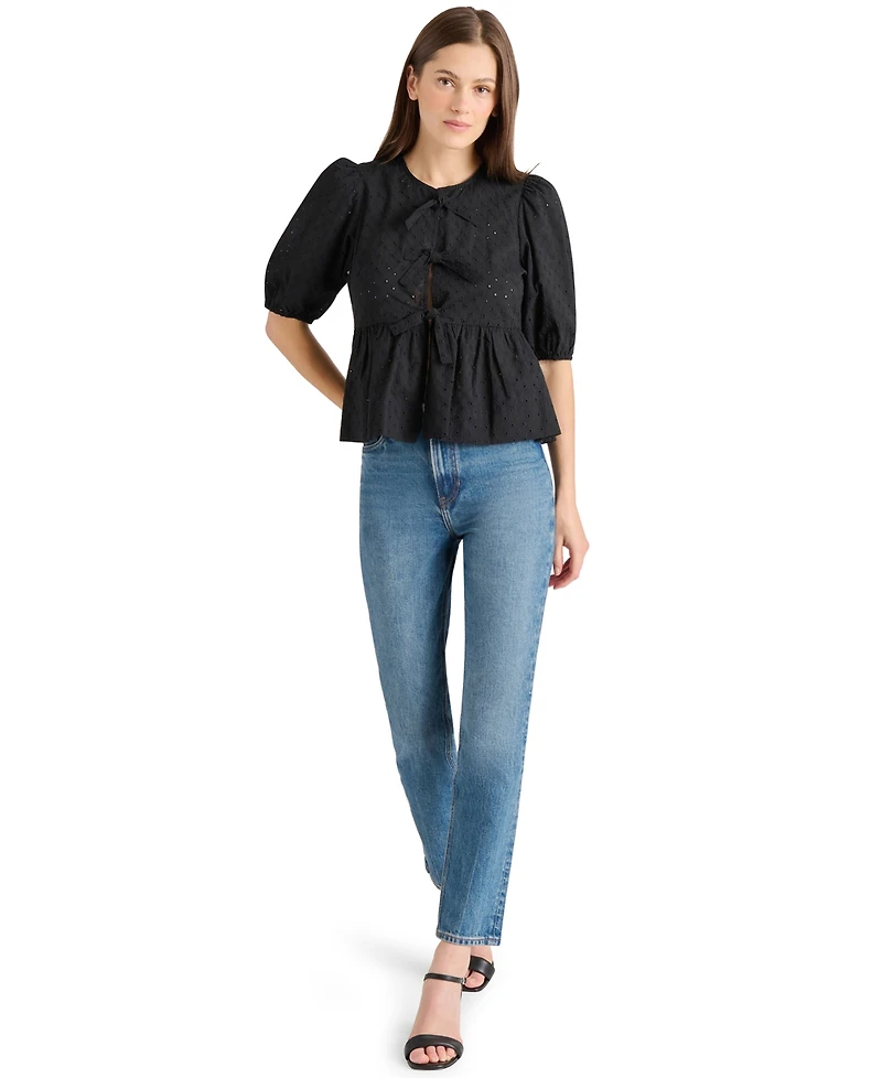 Steve Madden Women's Paula Eyelet Tie-Front Cotton Top