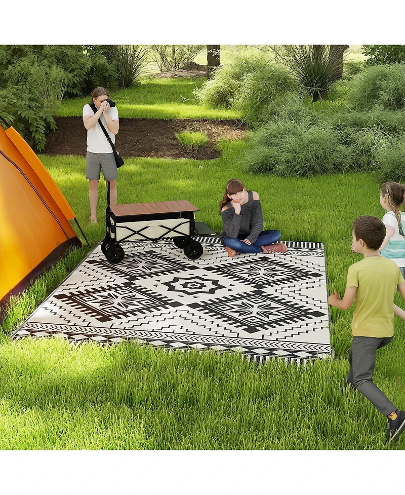 Outsunny Outdoor Rug, 9' x 12' Floor Mat, Toothed Rhombus