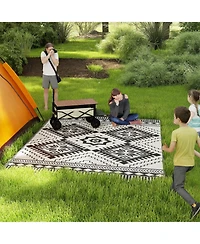 Outsunny Outdoor Rug, 9' x 12' Floor Mat, Toothed Rhombus