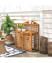 Outsunny Wood Air Conditioner Fence Privacy Screen Potting Table w/ Shelves