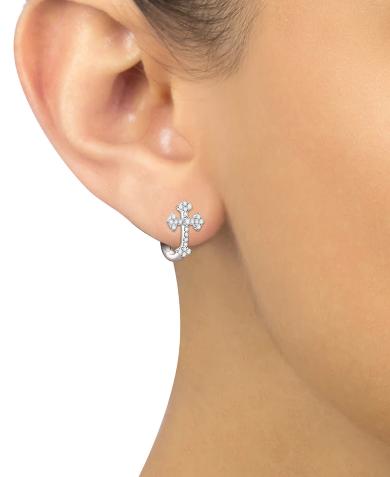 Diamond Cross Hoop Earrings (1/4 ct. t.w.) in 14k White Gold