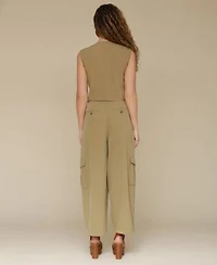 Avec Les Filles Womens Cropped Boxy Vest Barrel Leg Cargo Pants