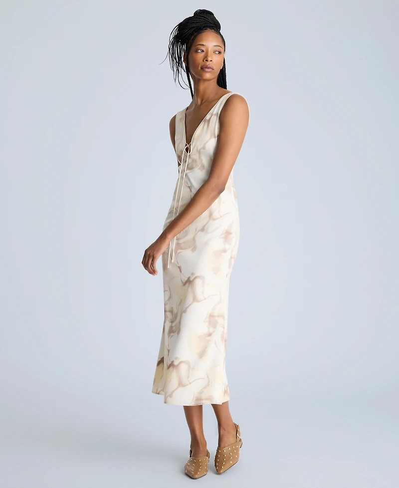Kenneth Cole Women's Printed Tie-Detail Midi Dress