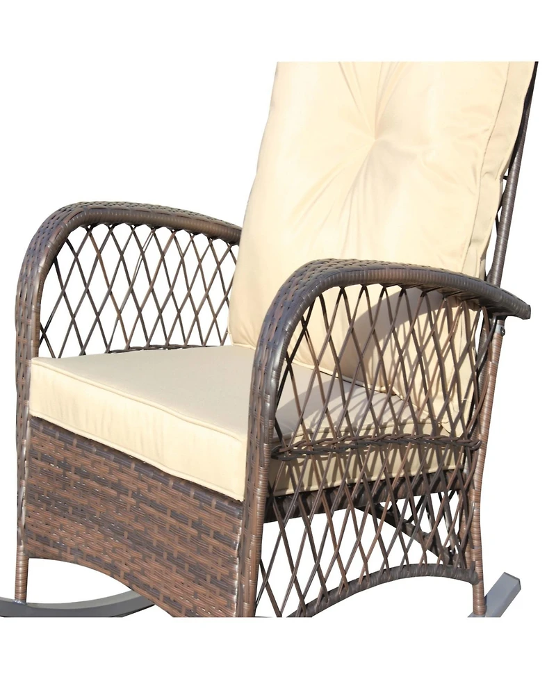 Streamdale Outdoor wicker rocking chair, wide seat, thick cushion, steel frame, brown cushion