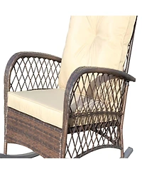 Streamdale Outdoor wicker rocking chair, wide seat, thick cushion, steel frame, brown cushion