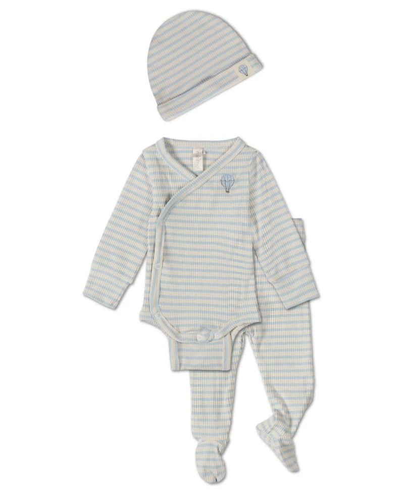 MeMoi Baby Girls 3 Piece Striped "Hot Air Balloon" Modal Blend Bodysuit Set