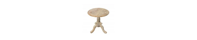 Round Top Side Table – Mango Wood with Intricate Carved Design & Pedestal Base
