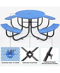 Streamdale Round Outdoor Steel Picnic Table 46" with umbrella pole,Blue