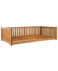 Streamdale Minimalist Twin Teak Garden Swing Bed, Safe Sloped Design
