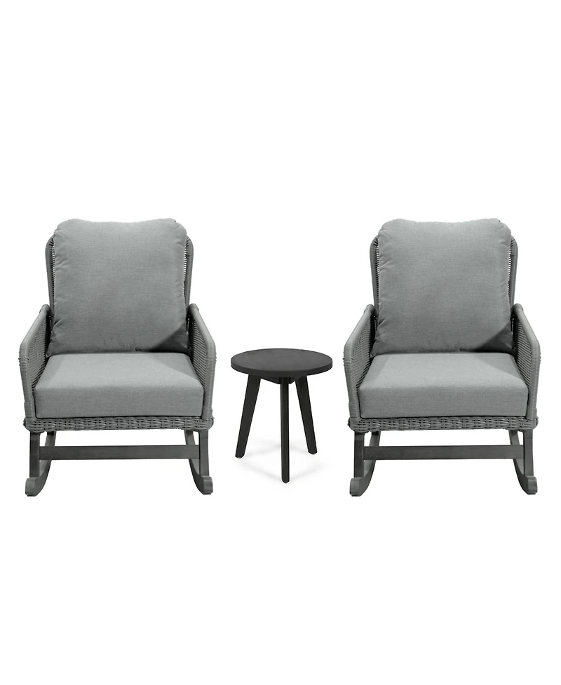 Streamdale Modern 3-piece gray rattan rocking chair set with table, Patio/balcony