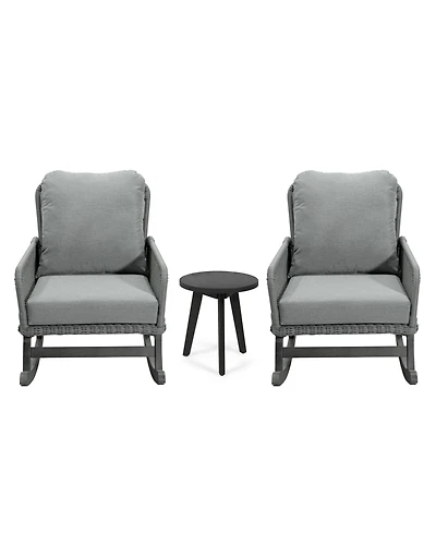 Streamdale Modern 3-piece gray rattan rocking chair set with table, Patio/balcony