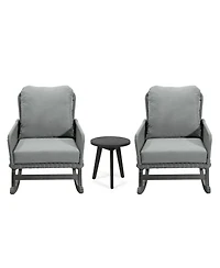 Streamdale Modern 3-piece gray rattan rocking chair set with table, Patio/balcony
