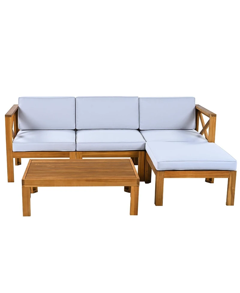Streamdale Outdoor 5-Piece Wood Sectional Sofa, Natural/Gray