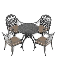 Streamdale Cushioned 5-pc Cast Aluminum Patio Set (Random Colors