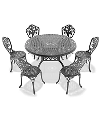 Streamdale 7-Piece Set Of All-Weather Cast Aluminum Dining Furniture Set With Black Frame